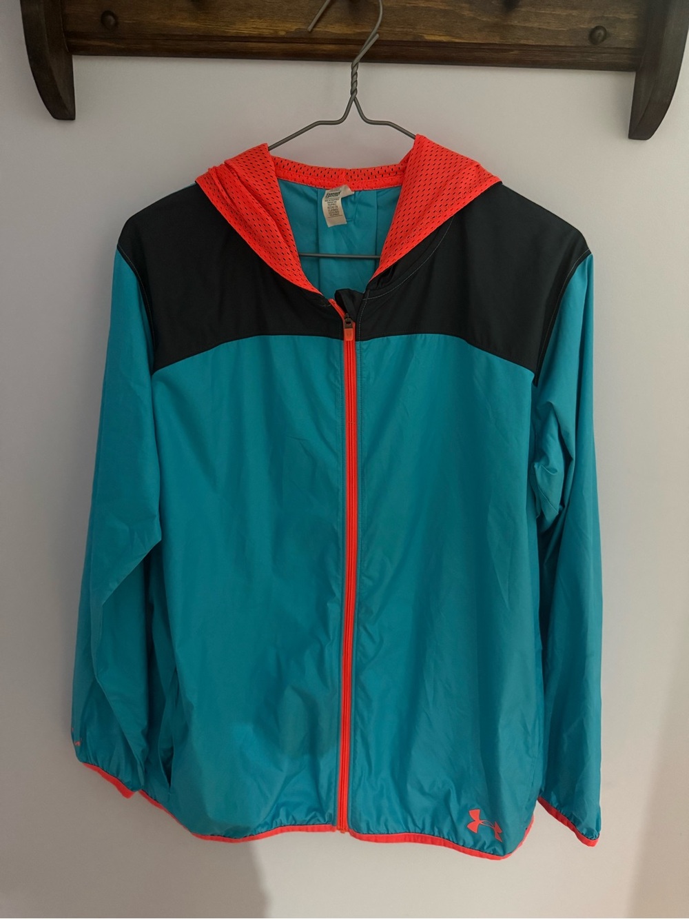 Under Armour Teal Windbreaker with Black Yoke and Coral Trim